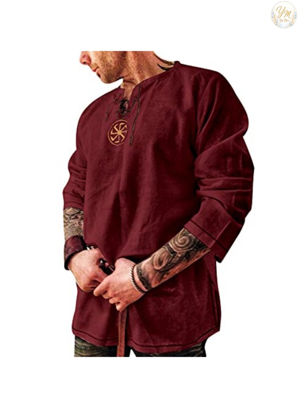 Mens Cotton Linen Shirt Long Sleeve Medieval Viking Tunic Renaissance Costume